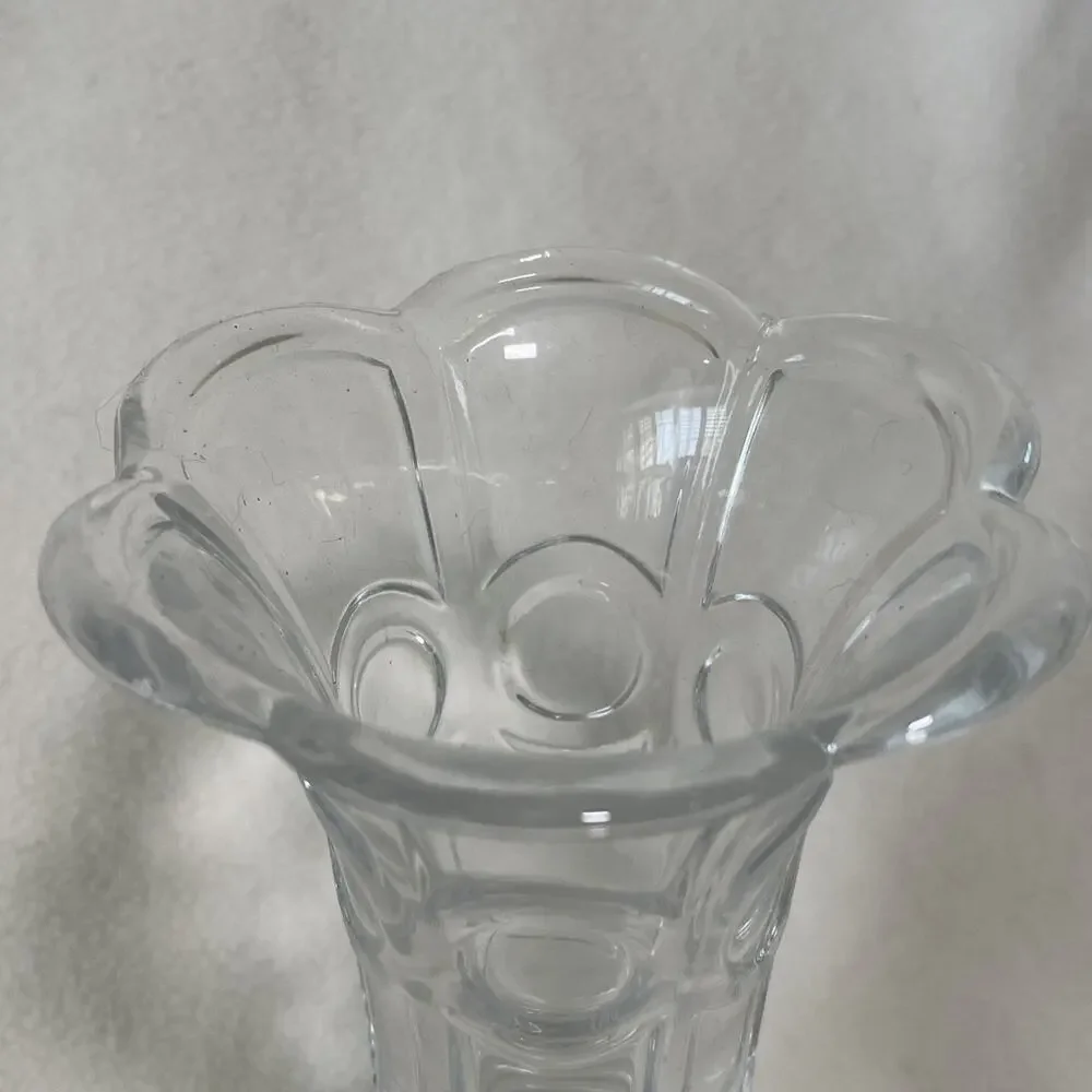 Vintage EAPG Bullseye Design, Art Deco Vase, Scalloped Rim
